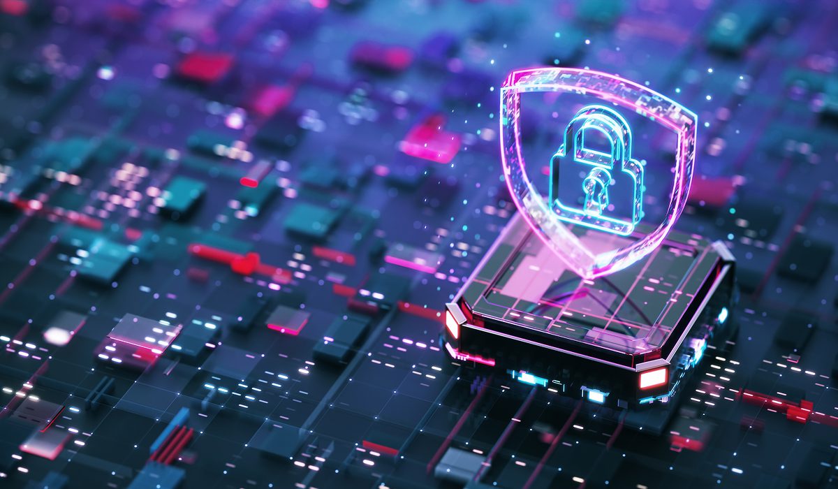 Secure technology with glowing lock icon