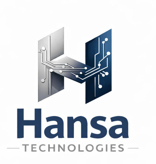 Logo of Hansa Technologies with a digital circuit design.